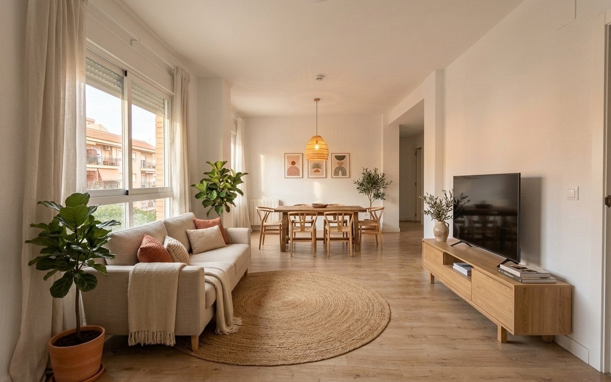 Salón amueblado con home staging virtual
